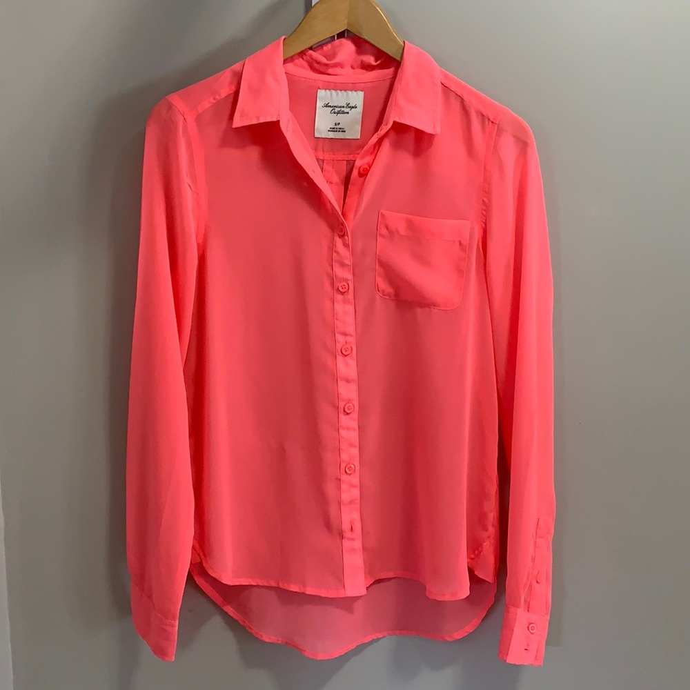 American eagles sheer blouse hot pink neon